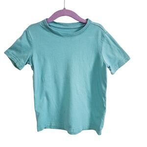 Primary Kids Size 4-5 Short Sleeve Tee Shirt Light Blue Teal 100% Cotton Spring